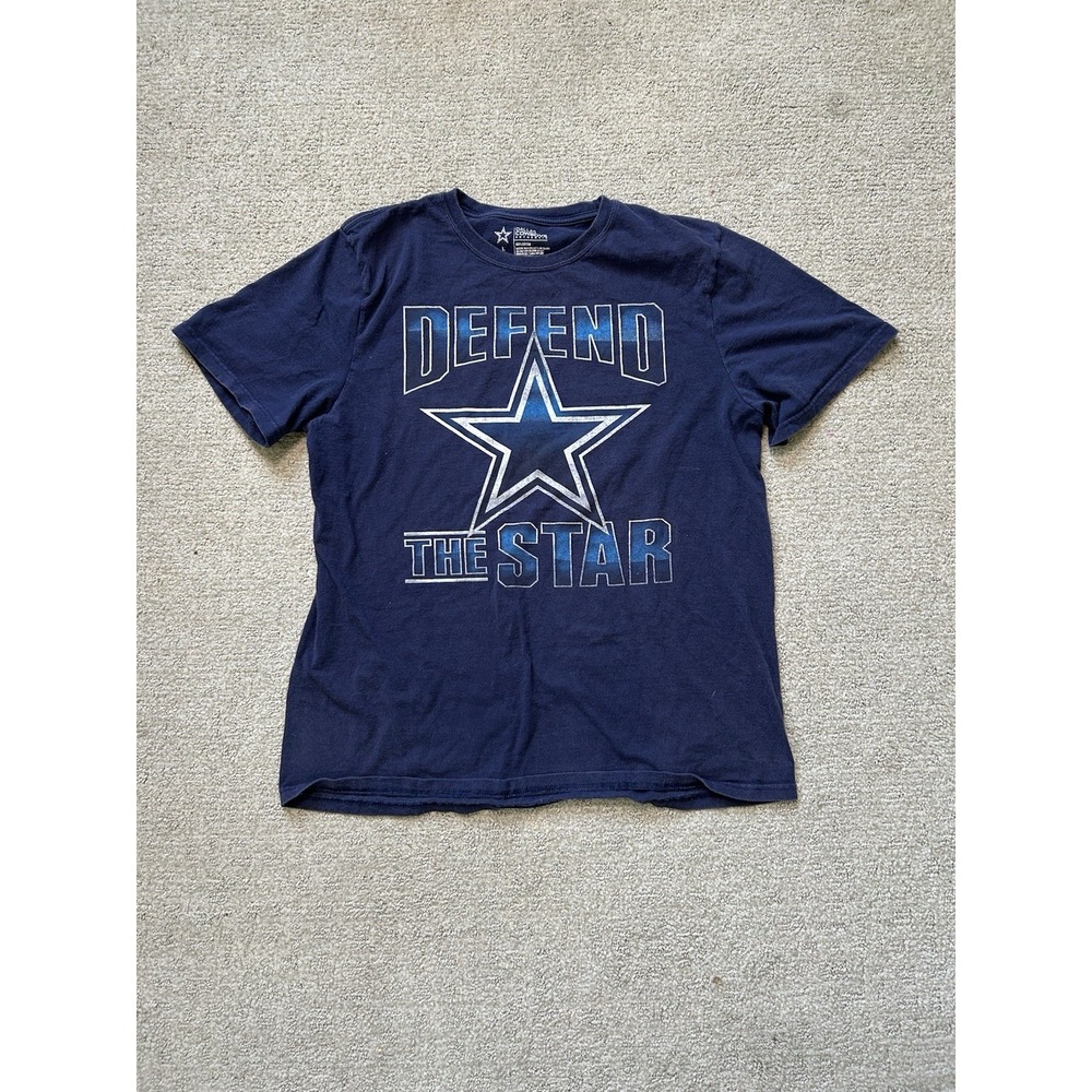 NFL Dallas Cowboys T Shirt Adult L Blue Defend The Star Authentic Mens Casual